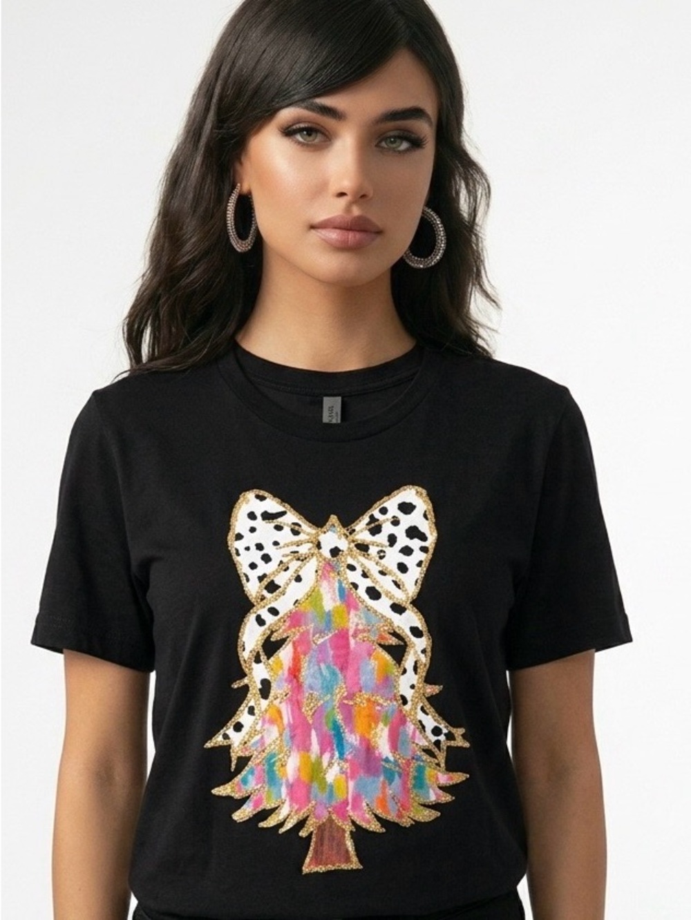 Black Graphic Bow Tree Tee - Unbranded